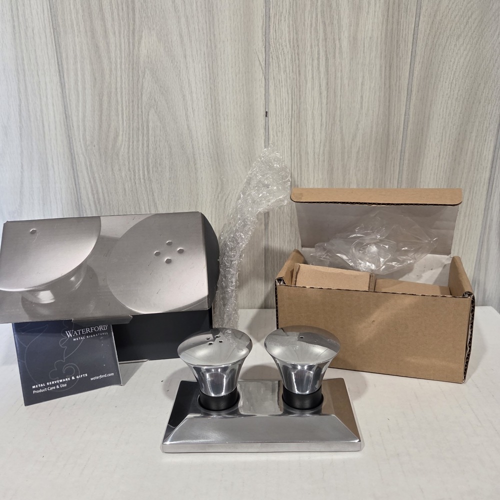 Waterford Metal Signatures Clarion Salt & Pepper with Tray NIB